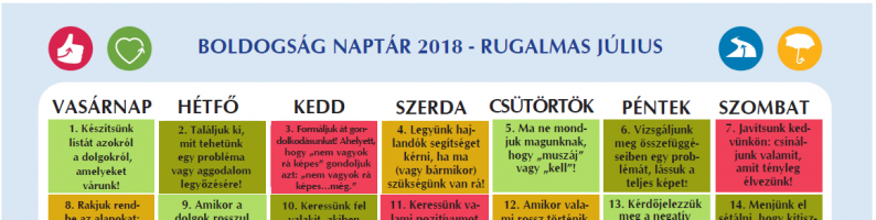 Boldogság naptár a rugalmas júliusért